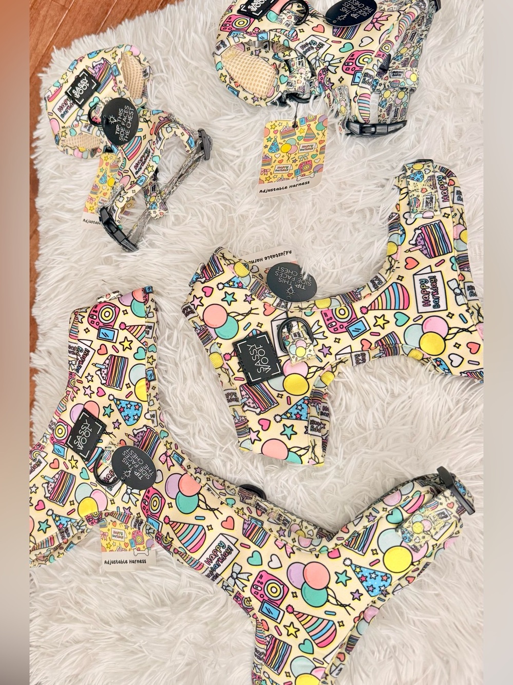 Sassy Pup  Party Print Dog Harness - Cream